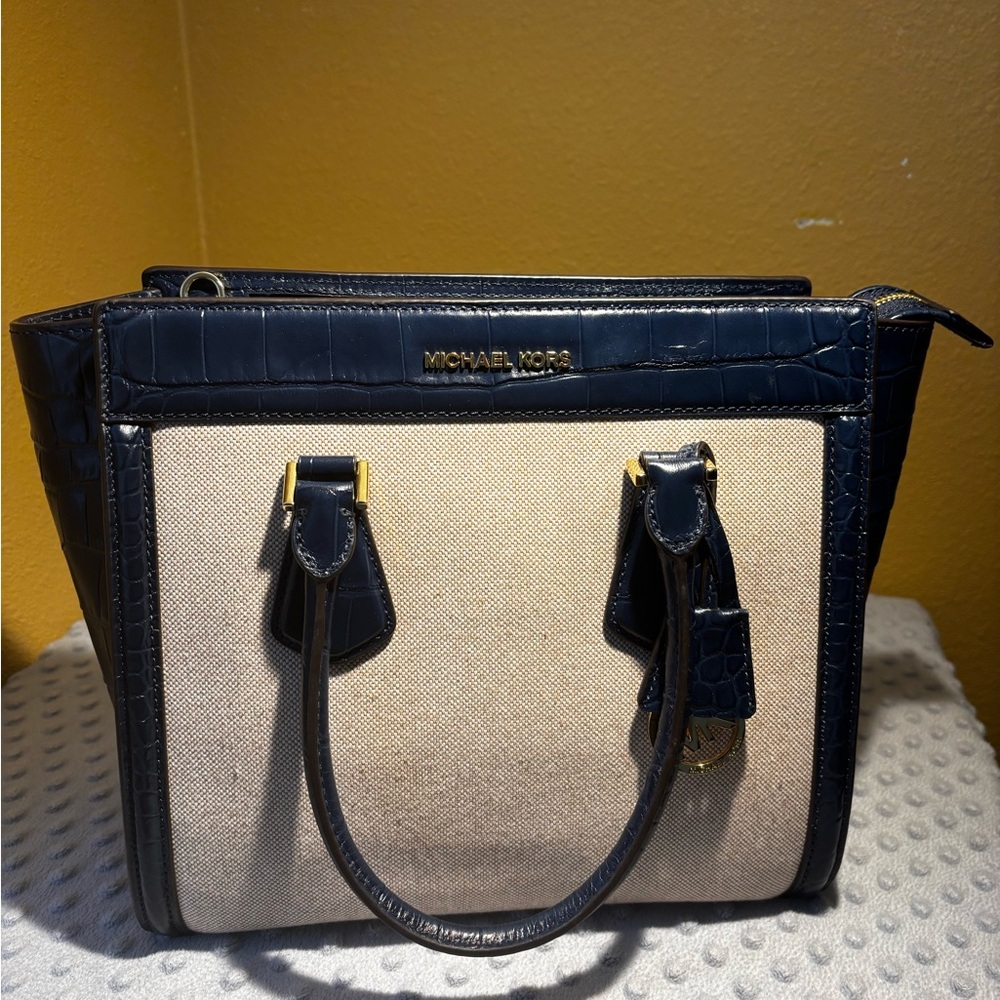 Michael Kors Blue and Canvas Satchel